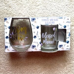 NIB MHI Mother’s Day Gift Set Of Glass Cup And Wine Glass